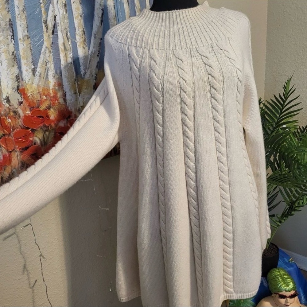 Nordstrom Ivory Cashmere Cable Knit Funnel Neck Sweater